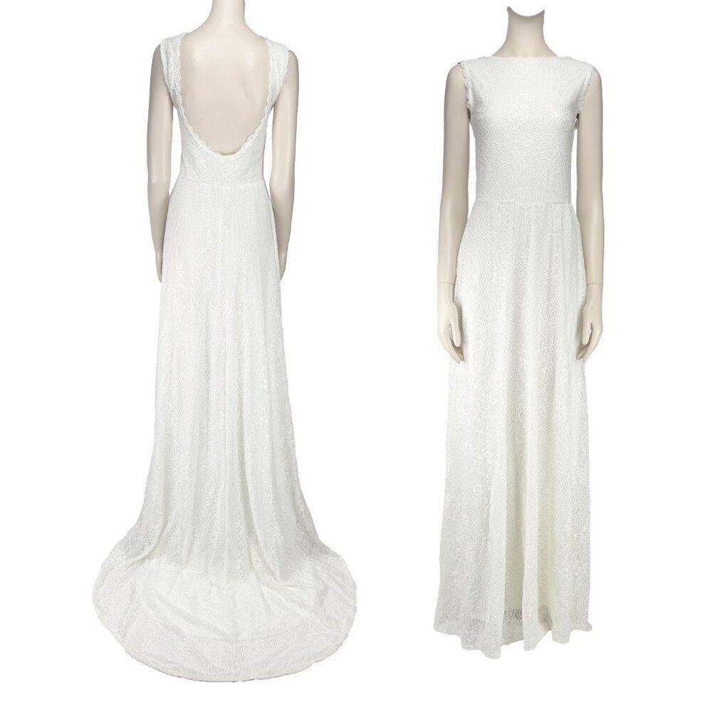 BLUSH SC Classic Simple Boho Lace Openback Stretch Shimmering Wedding Dress S-XS